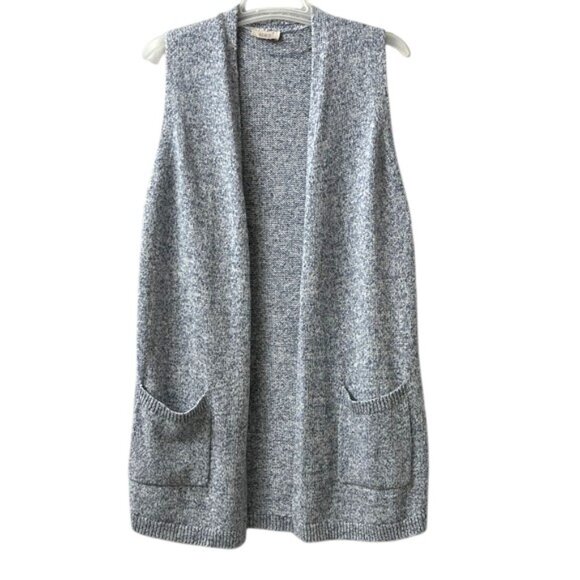 Loft Light Blue and White Marled Sleeveless Open Front Longline Knit Cadigan - Picture 1 of 9